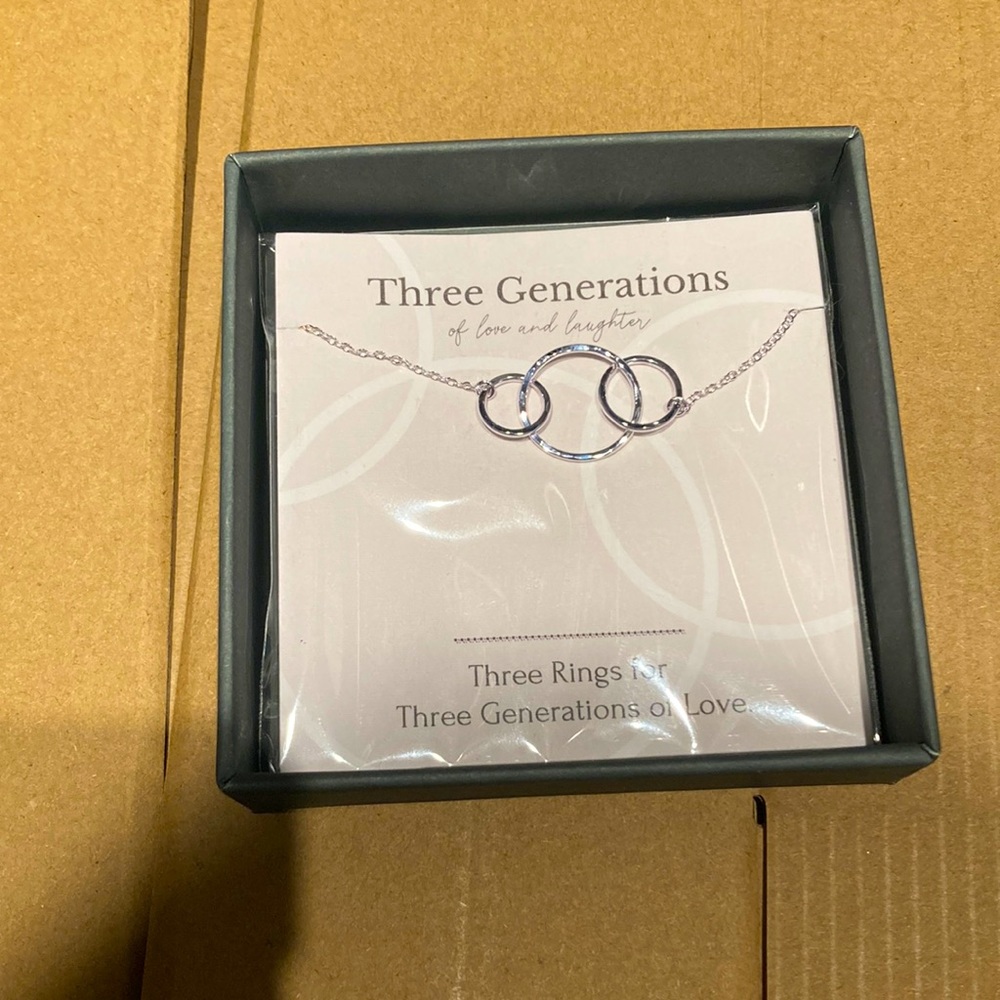 Three generations necklace - new in box. 14k gold filled+ sterling silver